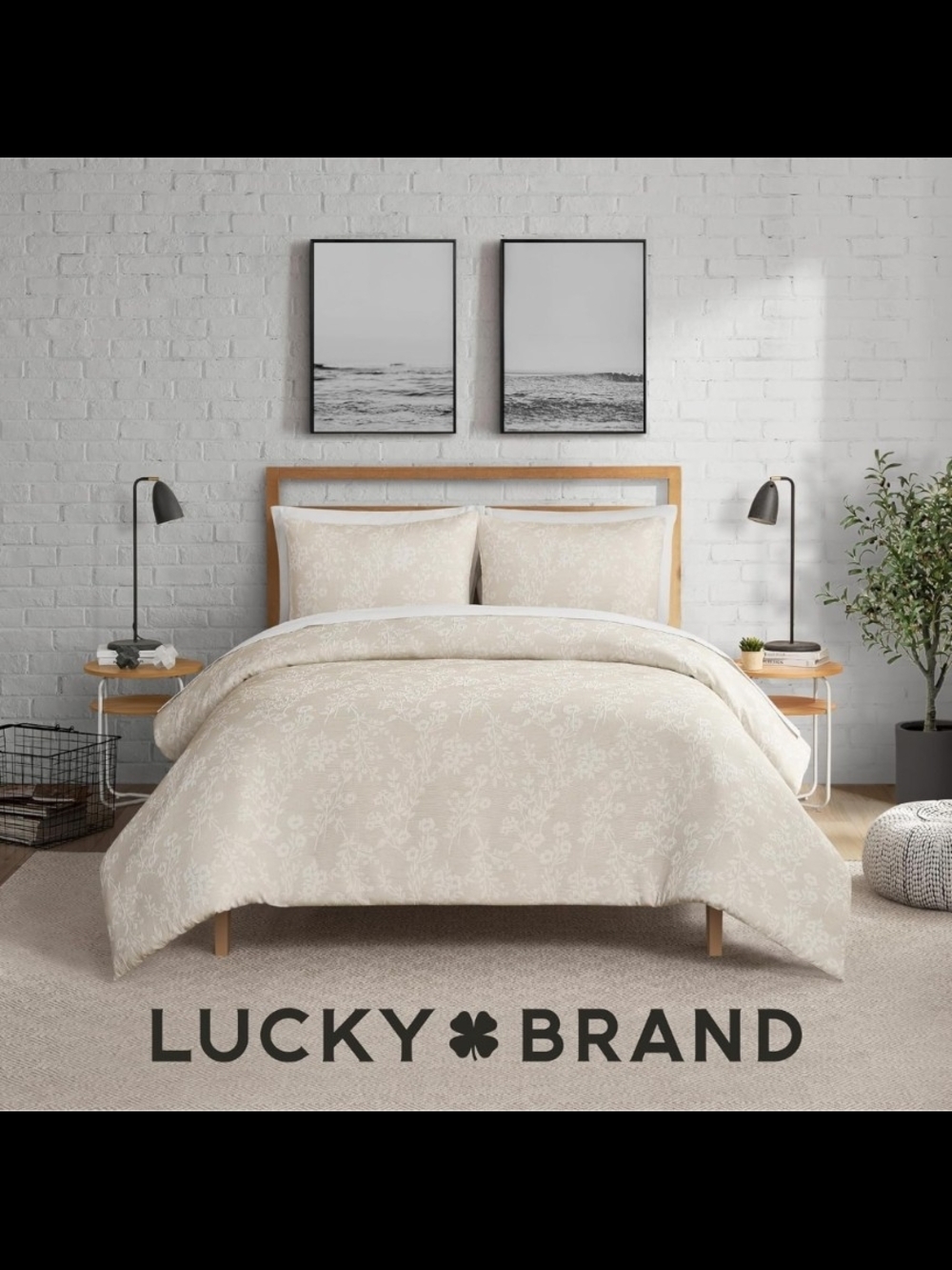 Lucky Brand Ava Floral Jacquard 3-Pc. Glam Duvet Cover Set Full/Queen Beige NWT